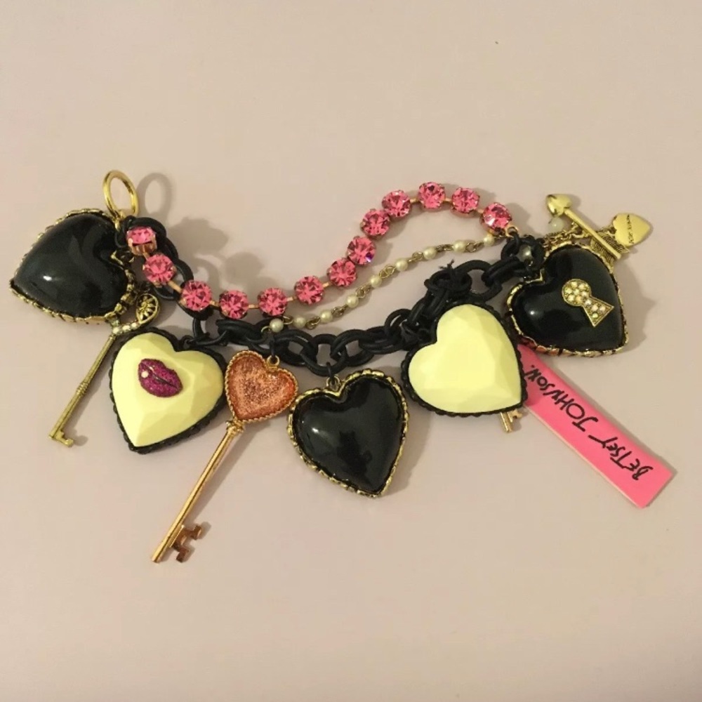 Betsey Johnson Black,Cream ,Hearts, Keys  Bracelet